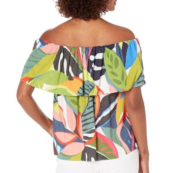 Trina Turk 'Agua Caliente' Off-The-Shoulder Leaf-Print Top, Multicolor - Picture 2 of 2